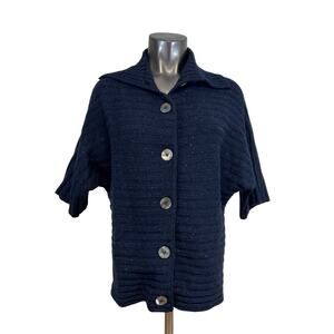 Ireland's Eye Womens Cardigan Sweater Knit Speckled Navy Blue Wool Cashmere S